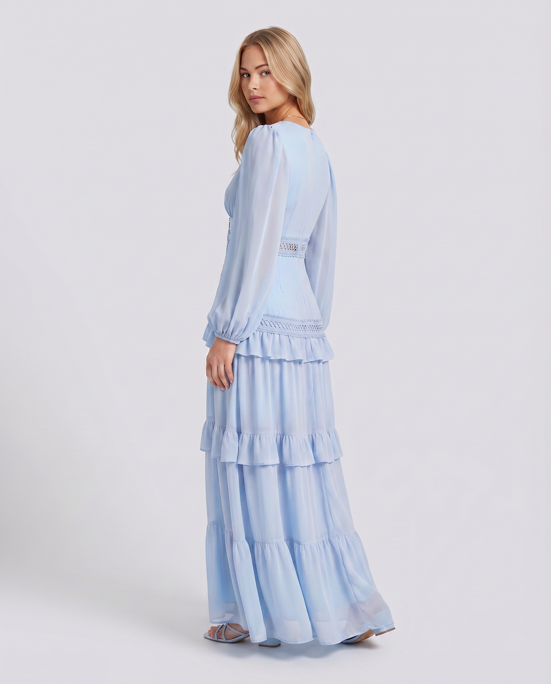 Lorie | Maxi Dress with Ruffle Skirt and Long Sheer Sleeves