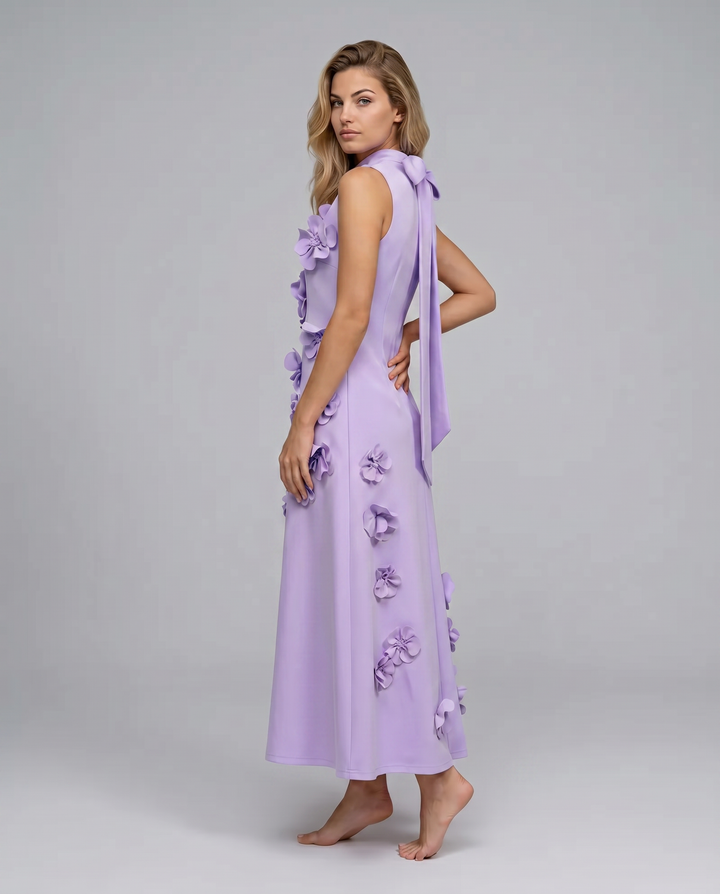 Shelia | Maxi Dress with Floral Appliqué and High Neck