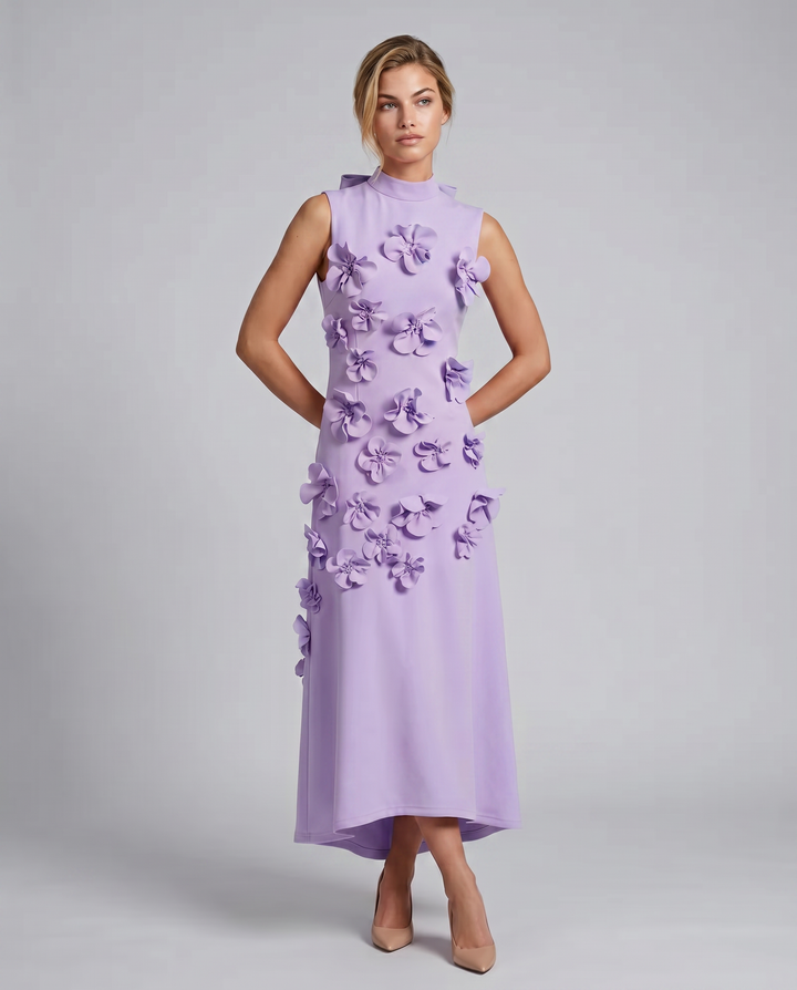 Shelia | Maxi Dress with Floral Appliqué and High Neck