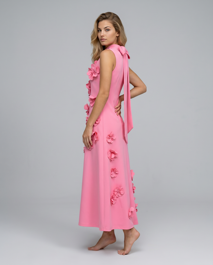 Shelia | Maxi Dress with Floral Appliqué and High Neck