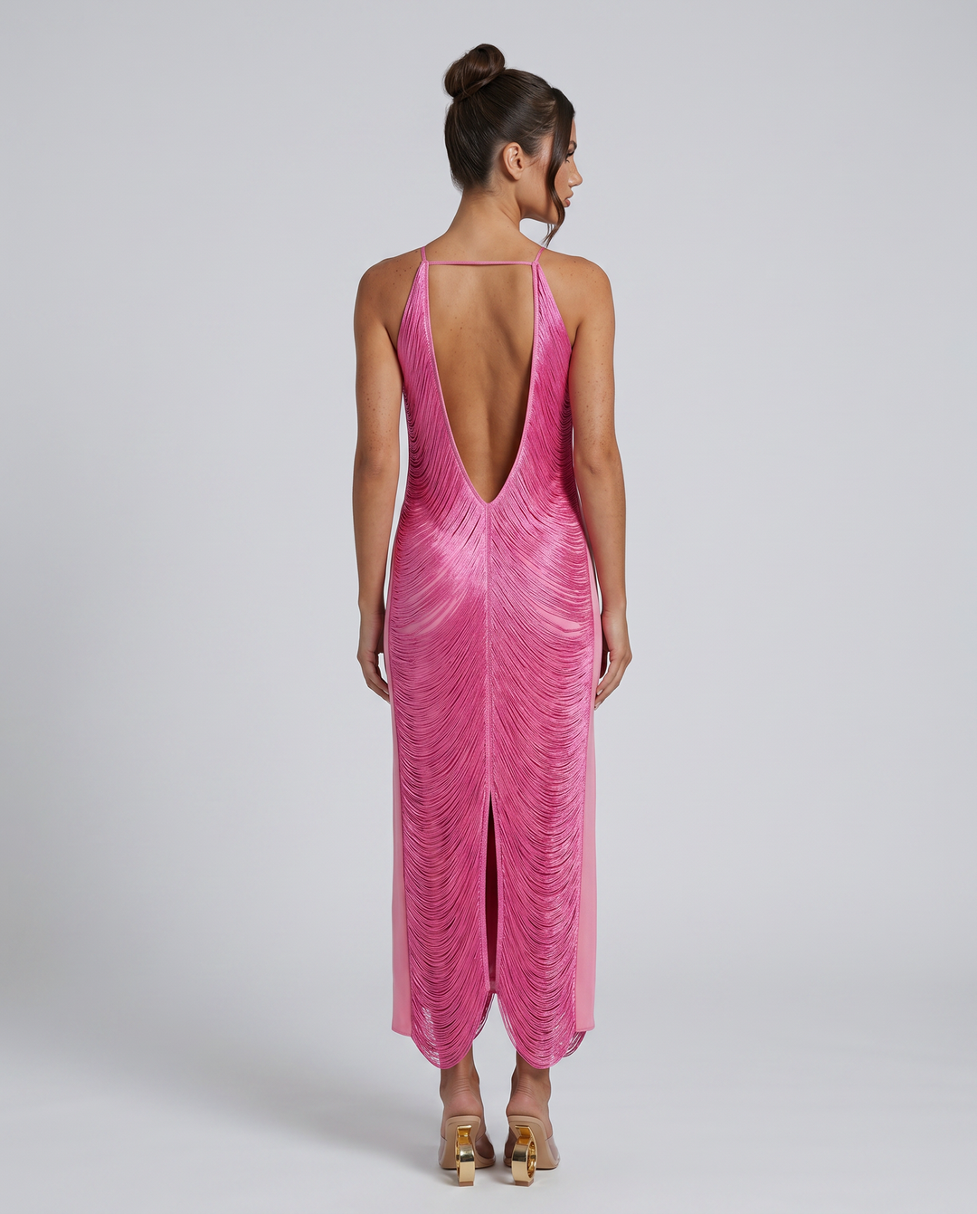 Renata | Halter Gown with Fringe Detail and Open Back