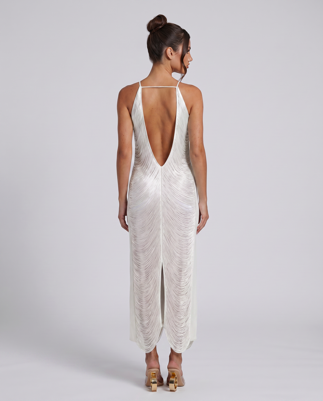 Renata | Halter Gown with Fringe Detail and Open Back