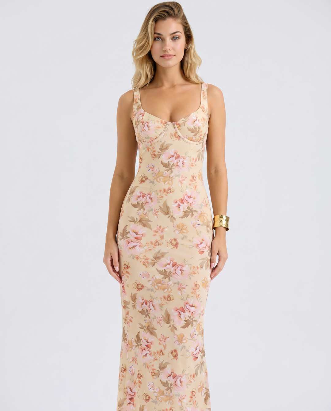 Tracie | Maxi Dress with Floral Print and Bustier Bodice