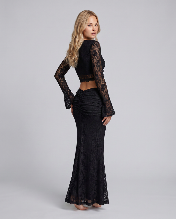 Beverly | Sheer Lace Top and Maxi Skirt Set