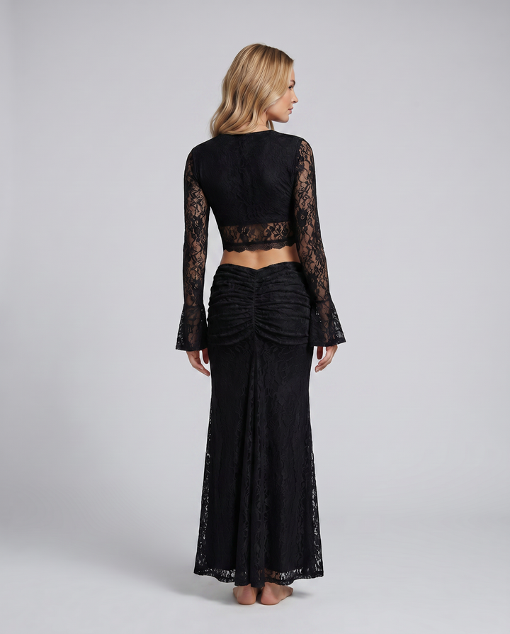 Beverly | Sheer Lace Top and Maxi Skirt Set