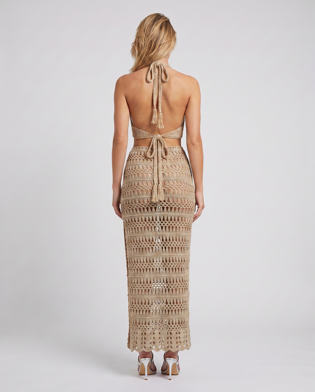Anne | Crochet Knit Two-Piece Set with Halter Top