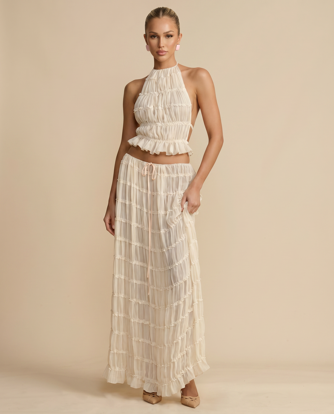 Bella | Halter Top and Pleated Maxi Skirt Set