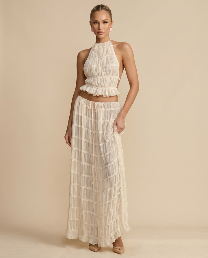 Bella | Halter Top and Pleated Maxi Skirt Set