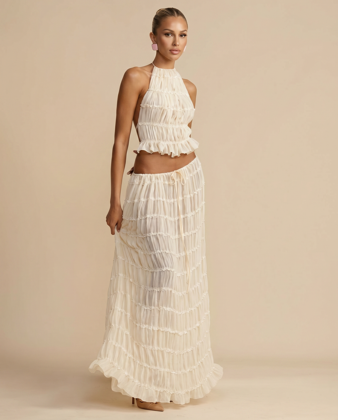 Bella | Halter Top and Pleated Maxi Skirt Set