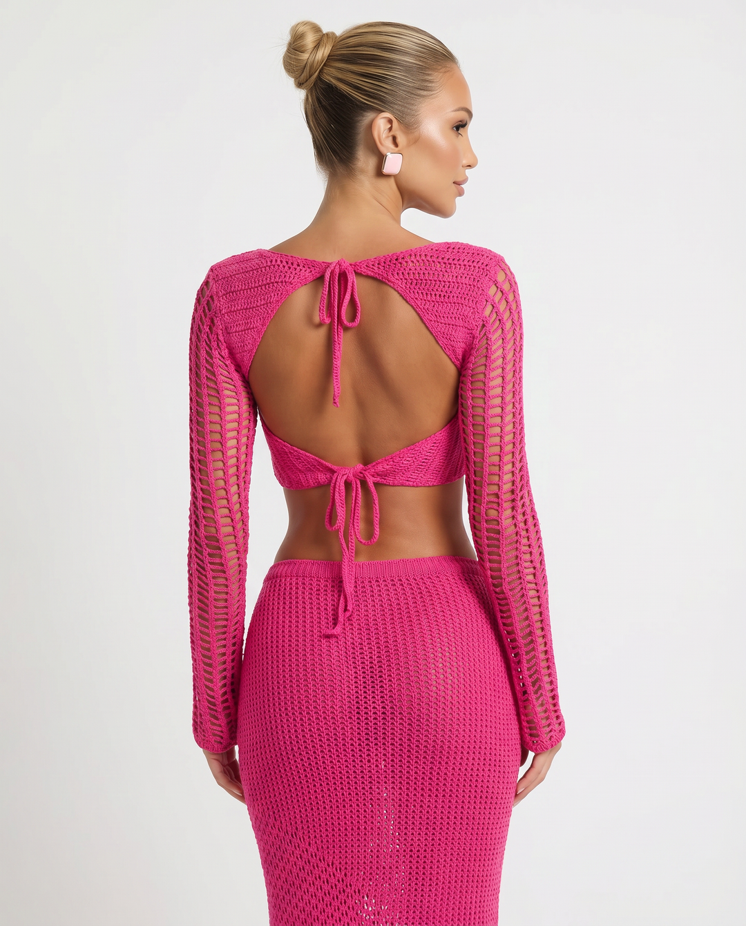 Reba | Crochet Knit Two-Piece Set with Long Sleeve Top