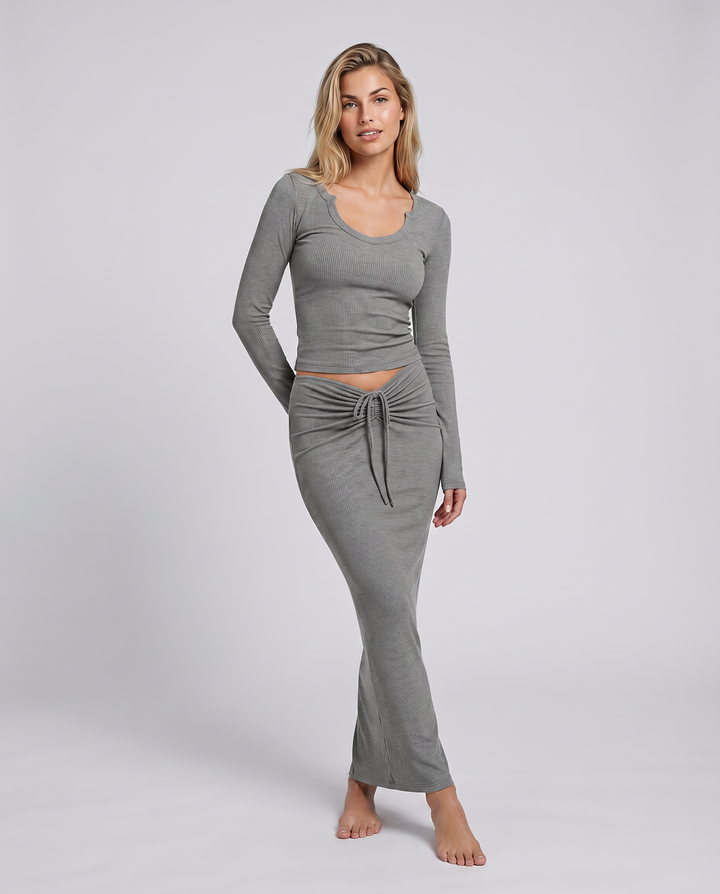 Arline | Ribbed Two-Piece Set with Long Skirt