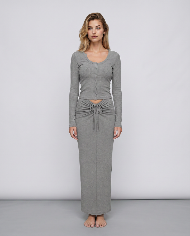 Arline | Ribbed Two-Piece Set with Long Skirt