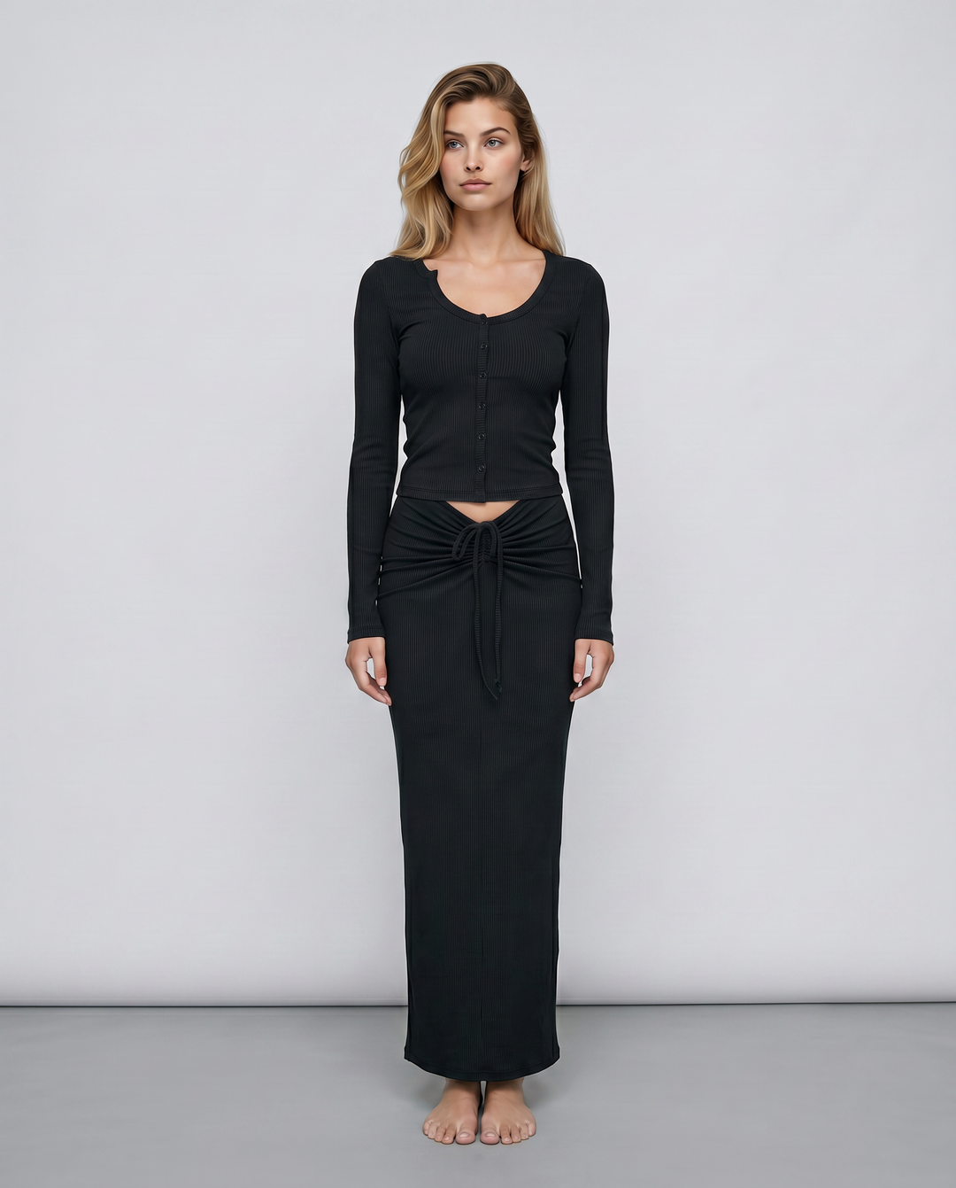 Arline | Ribbed Two-Piece Set with Long Skirt