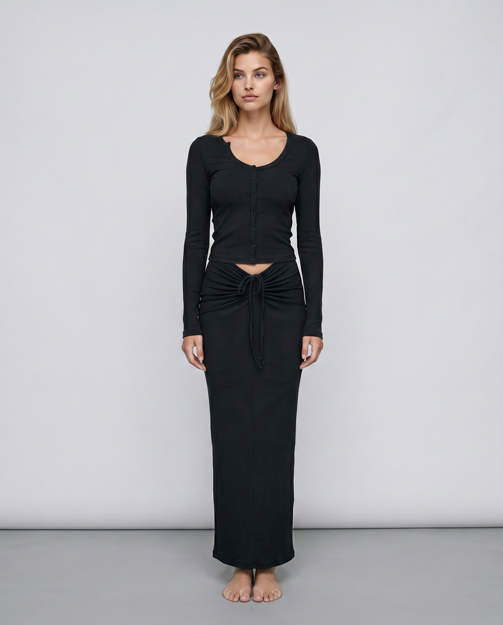 Arline | Ribbed Two-Piece Set with Long Skirt