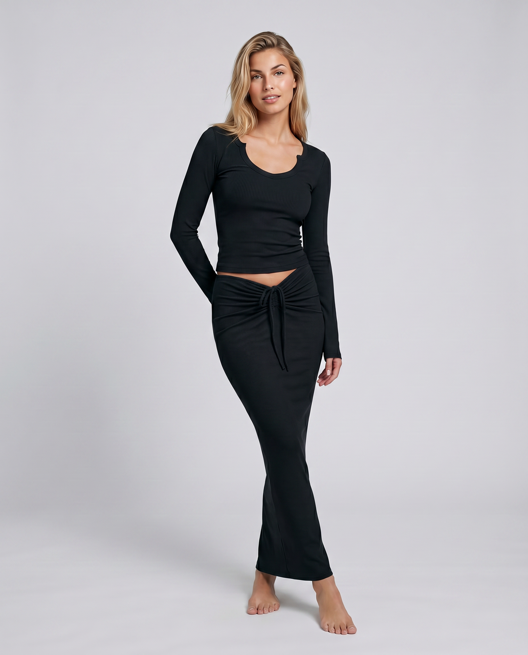 Arline | Ribbed Two-Piece Set with Long Skirt