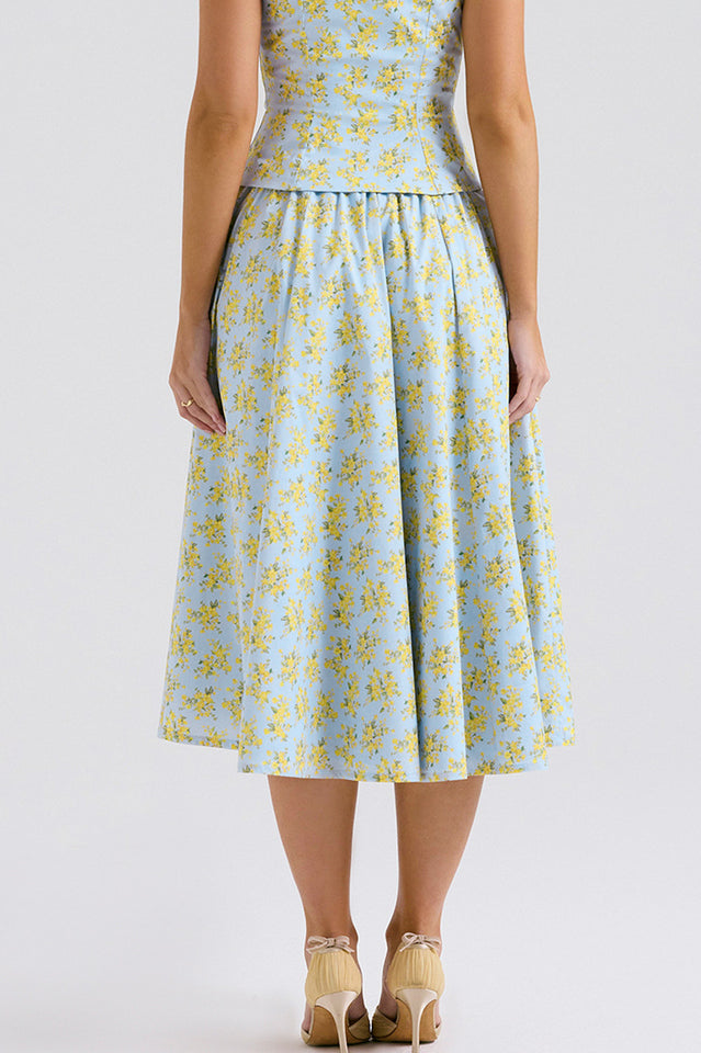 Amelisse | Floral Print Top and Midi Skirt Set