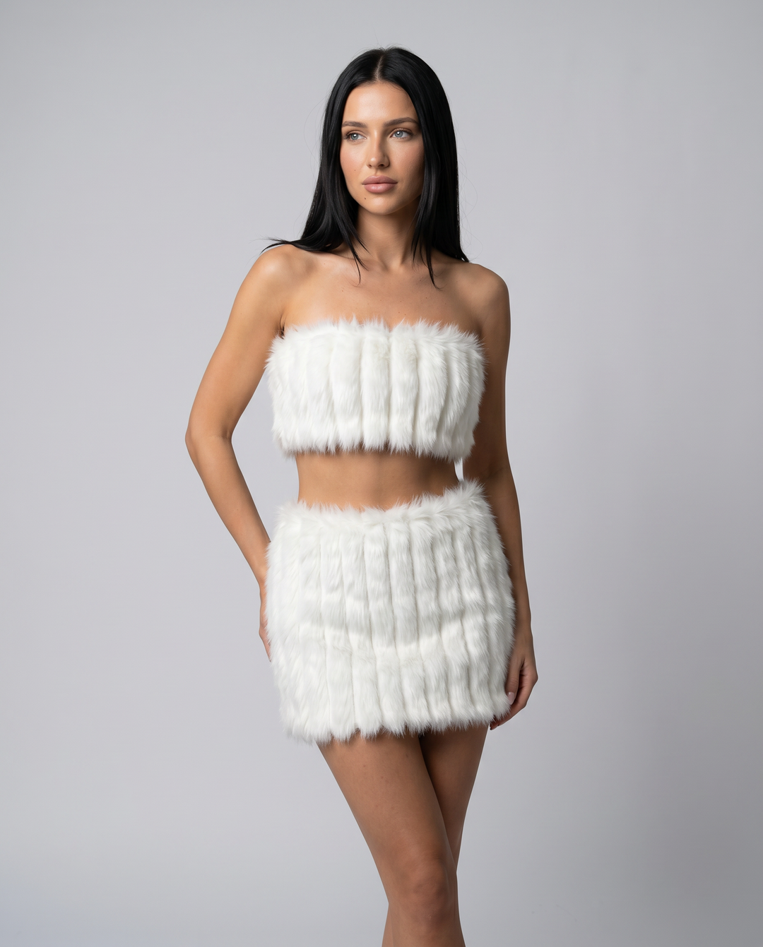 Noellea | Faux Fur Bandeau Top and Mini Skirt Set