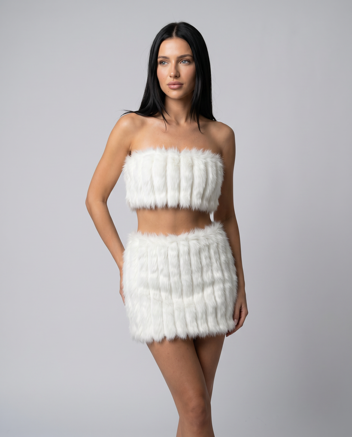 Noellea | Faux Fur Bandeau Top and Mini Skirt Set