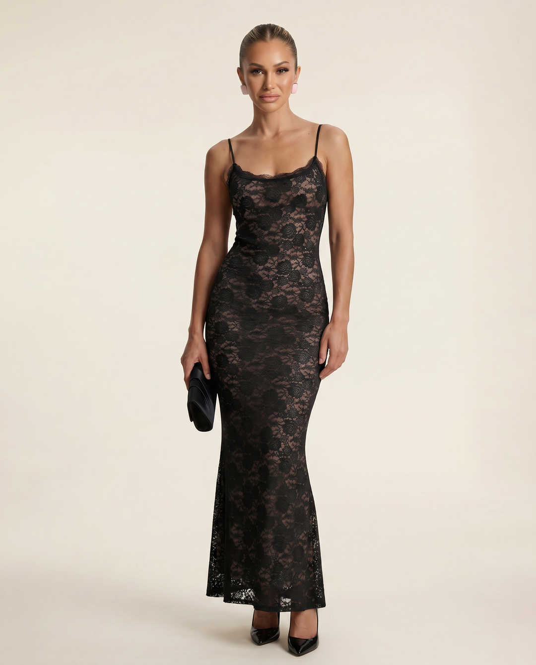 Ida | Lace Bodycon Maxi Dress with Spaghetti Straps