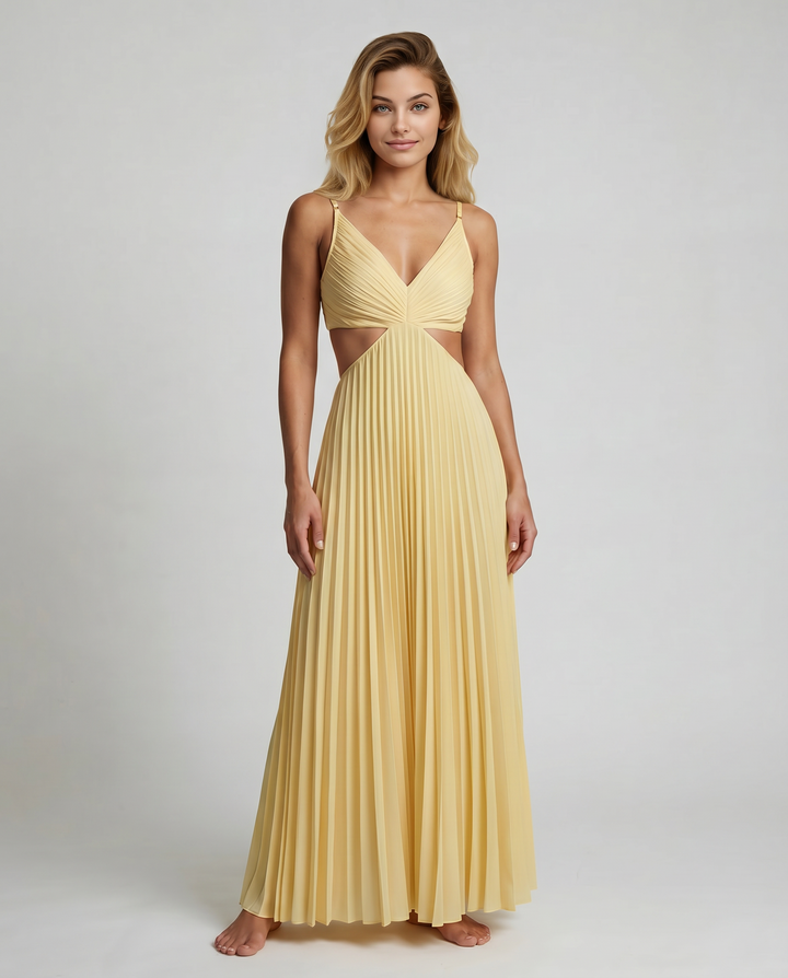 Helga | Pleated Maxi Dress with Cut-Out Waist