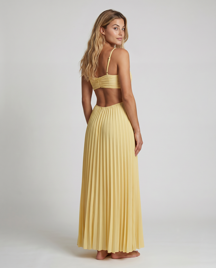 Helga | Pleated Maxi Dress with Cut-Out Waist