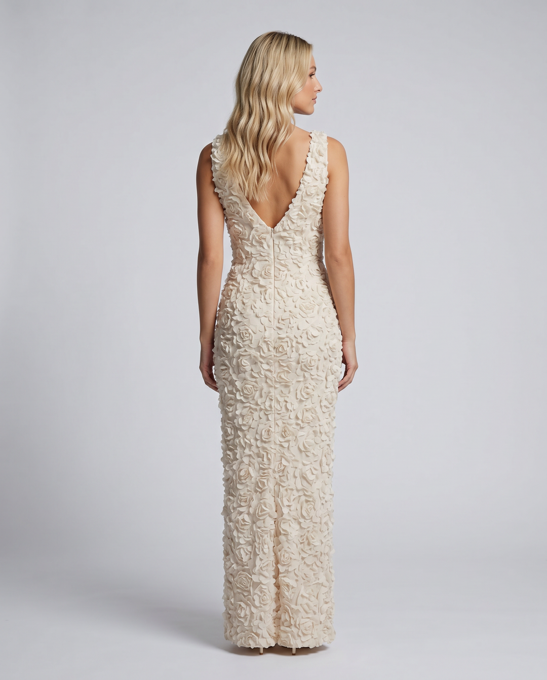 Evania | Sleeveless Maxi Dress with 3D Floral Appliqué