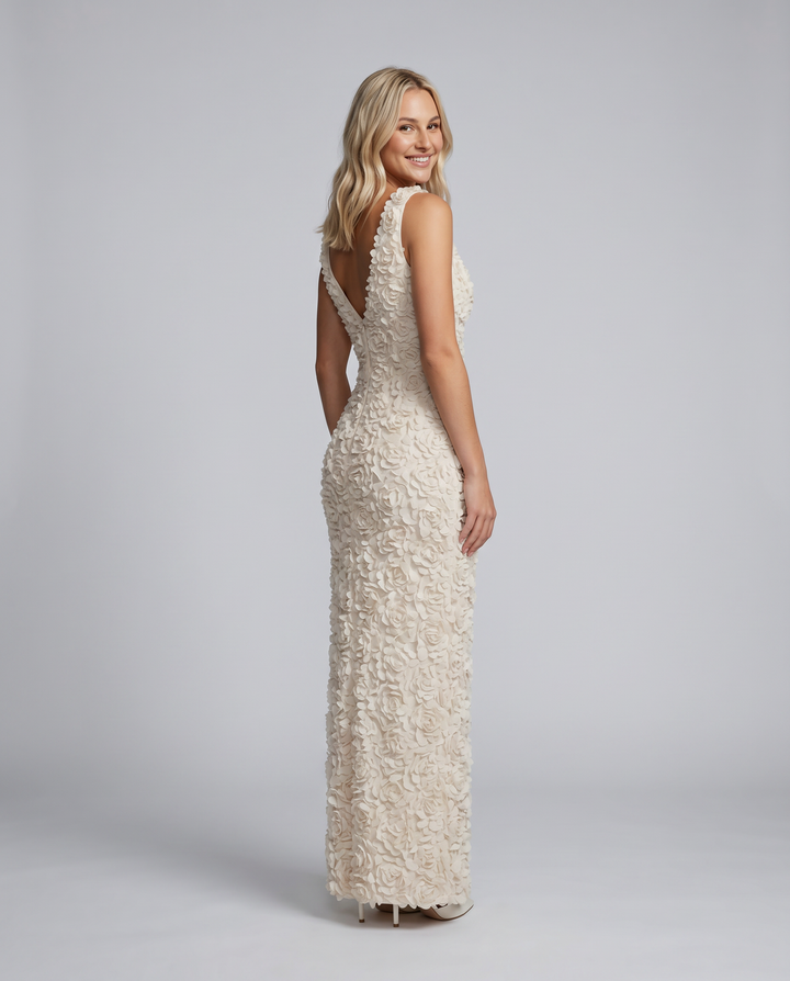 Evania | Sleeveless Maxi Dress with 3D Floral Appliqué
