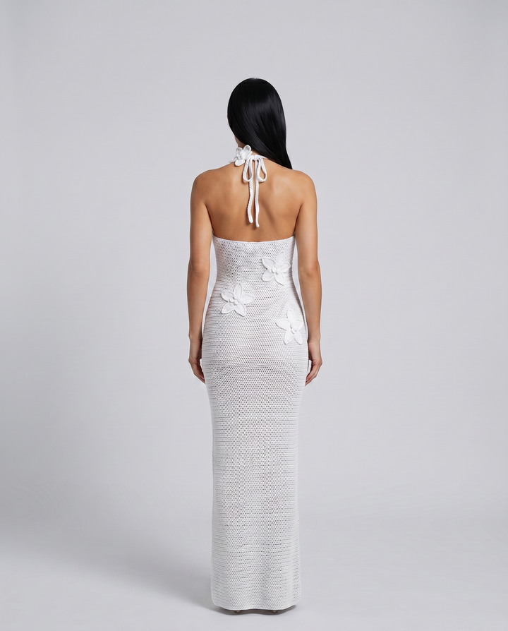 Solene | Crochet Maxi Dress with Floral Applique