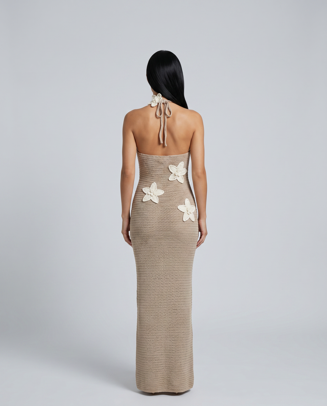 Solene | Crochet Maxi Dress with Floral Applique