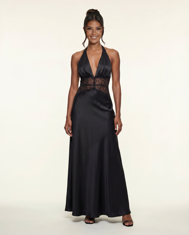 Lenora | Maxi Dress with Lace Waist and Open Back
