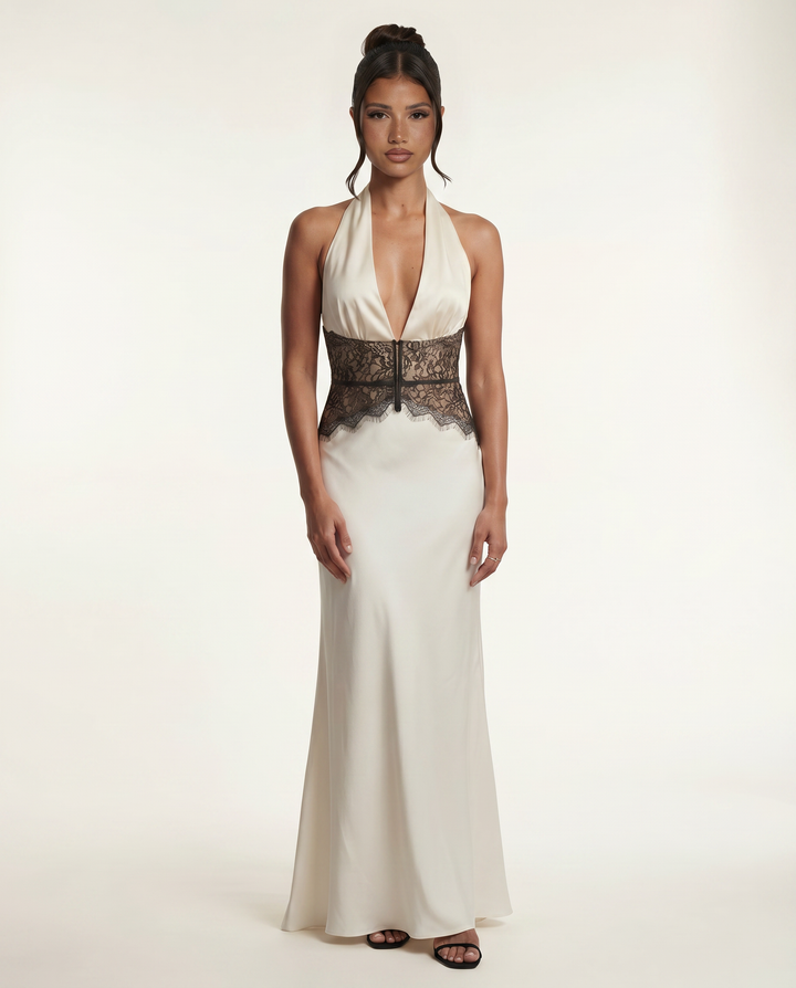 Lenora | Maxi Dress with Lace Waist and Open Back
