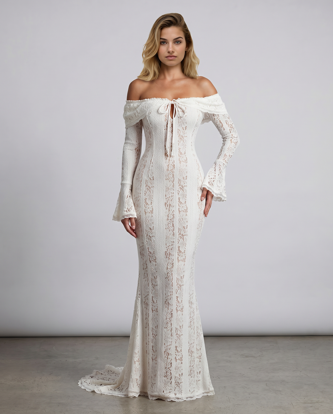 Claud | Maxi Dress with Off-Shoulder Lace and Bell Sleeves