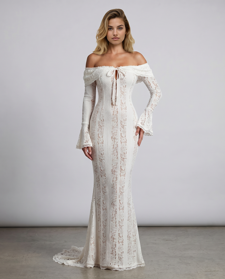 Claud | Maxi Dress with Off-Shoulder Lace and Bell Sleeves