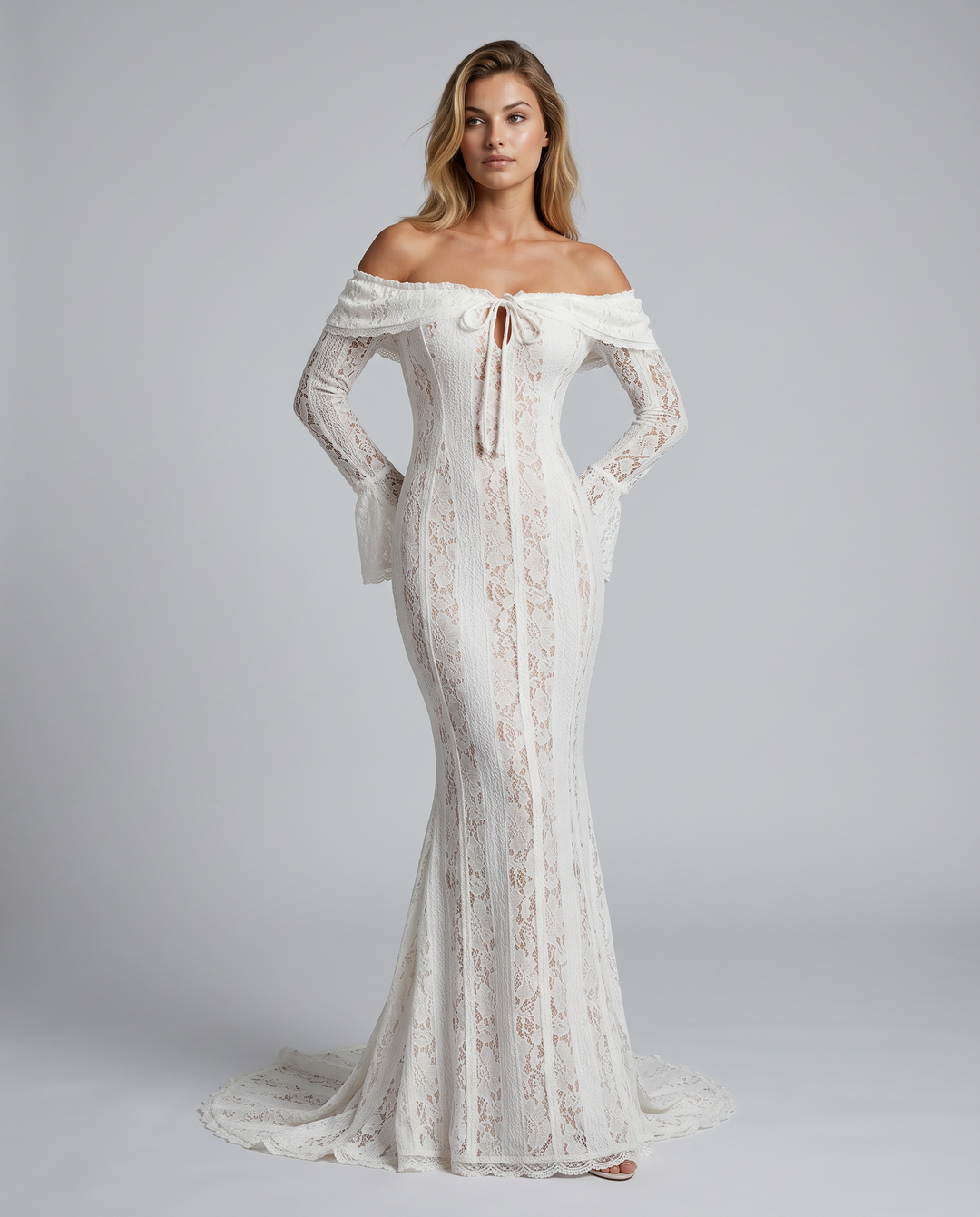 Claud | Maxi Dress with Off-Shoulder Lace and Bell Sleeves