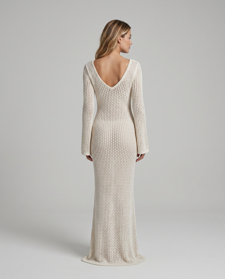 Luxa | Crochet Maxi Dress with Hook-and-Eye Front Detail
