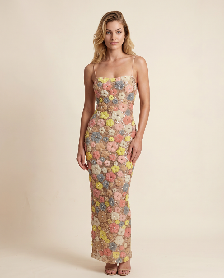 Josie | Maxi Dress with 3D Floral Embroidery