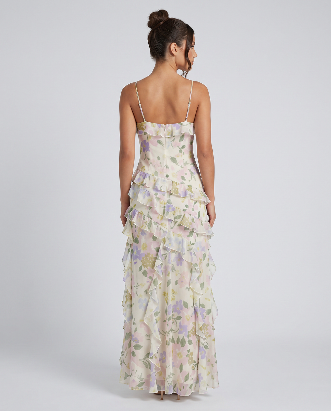 Drusilla | Floral Maxi Dress with Asymmetrical Ruffles