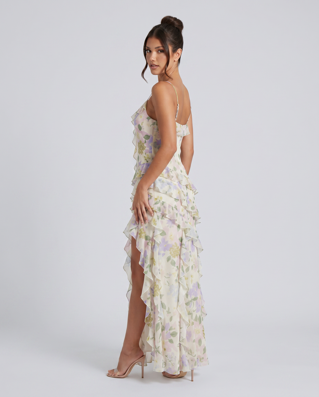 Drusilla | Floral Maxi Dress with Asymmetrical Ruffles