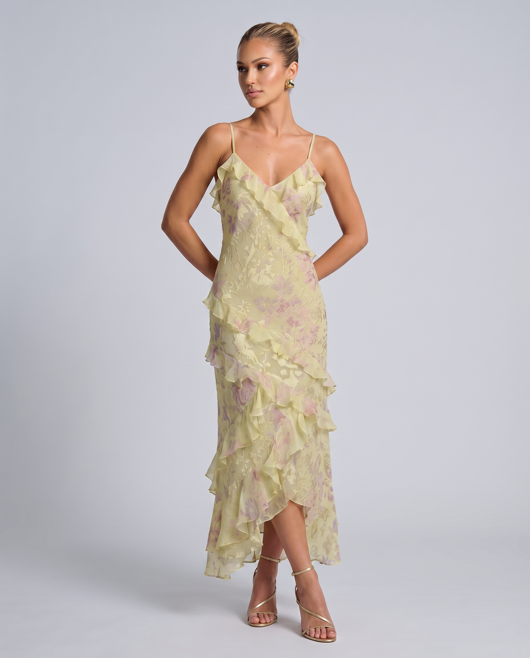 Indigo | Sheer Maxi Dress with Tiered Ruffles