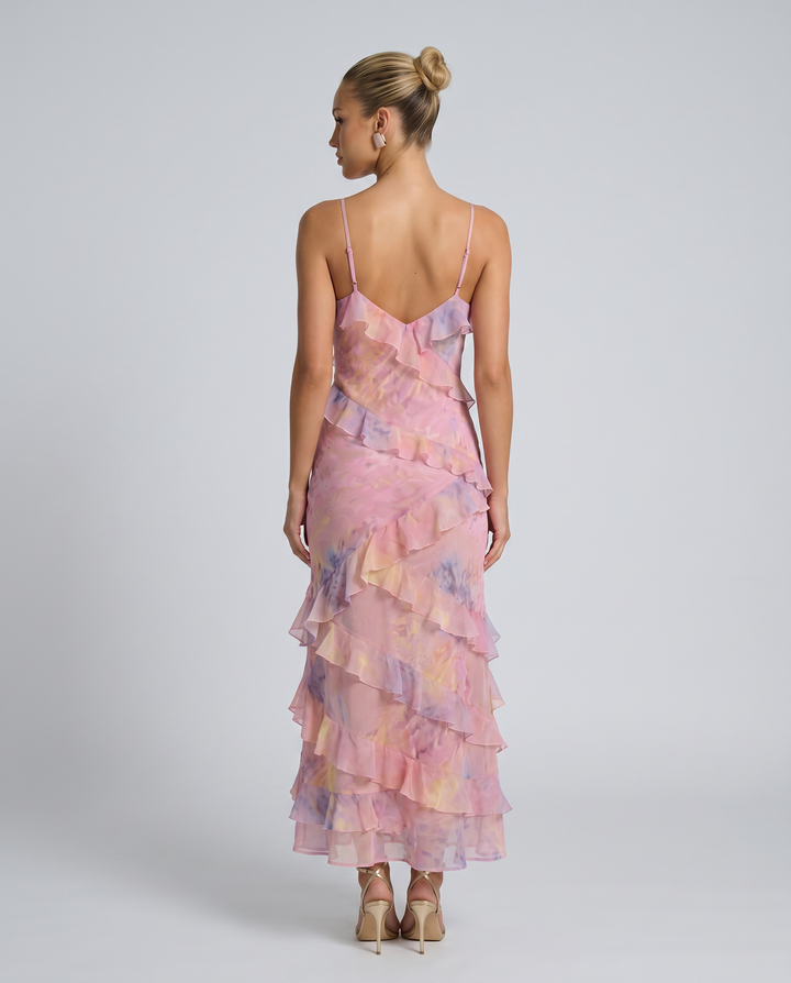 Indigo | Sheer Maxi Dress with Tiered Ruffles