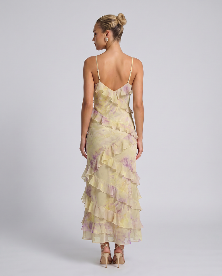 Indigo | Sheer Maxi Dress with Tiered Ruffles