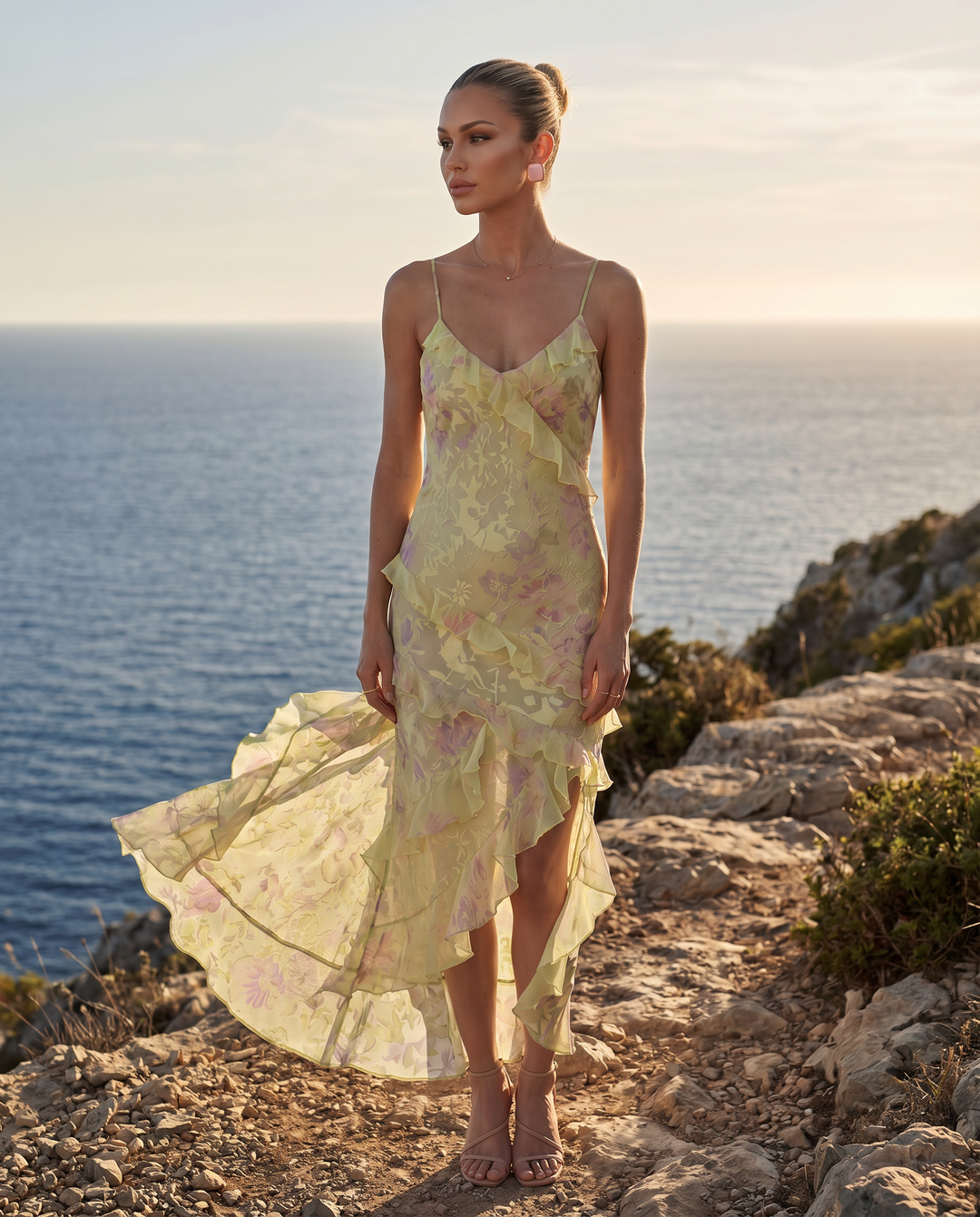 Indigo | Sheer Maxi Dress with Tiered Ruffles