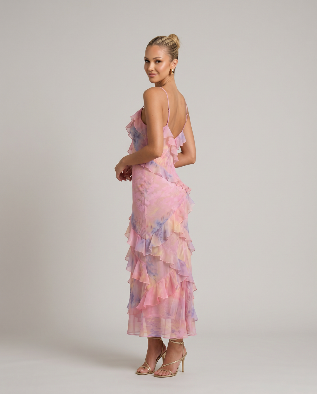 Indigo | Sheer Maxi Dress with Tiered Ruffles