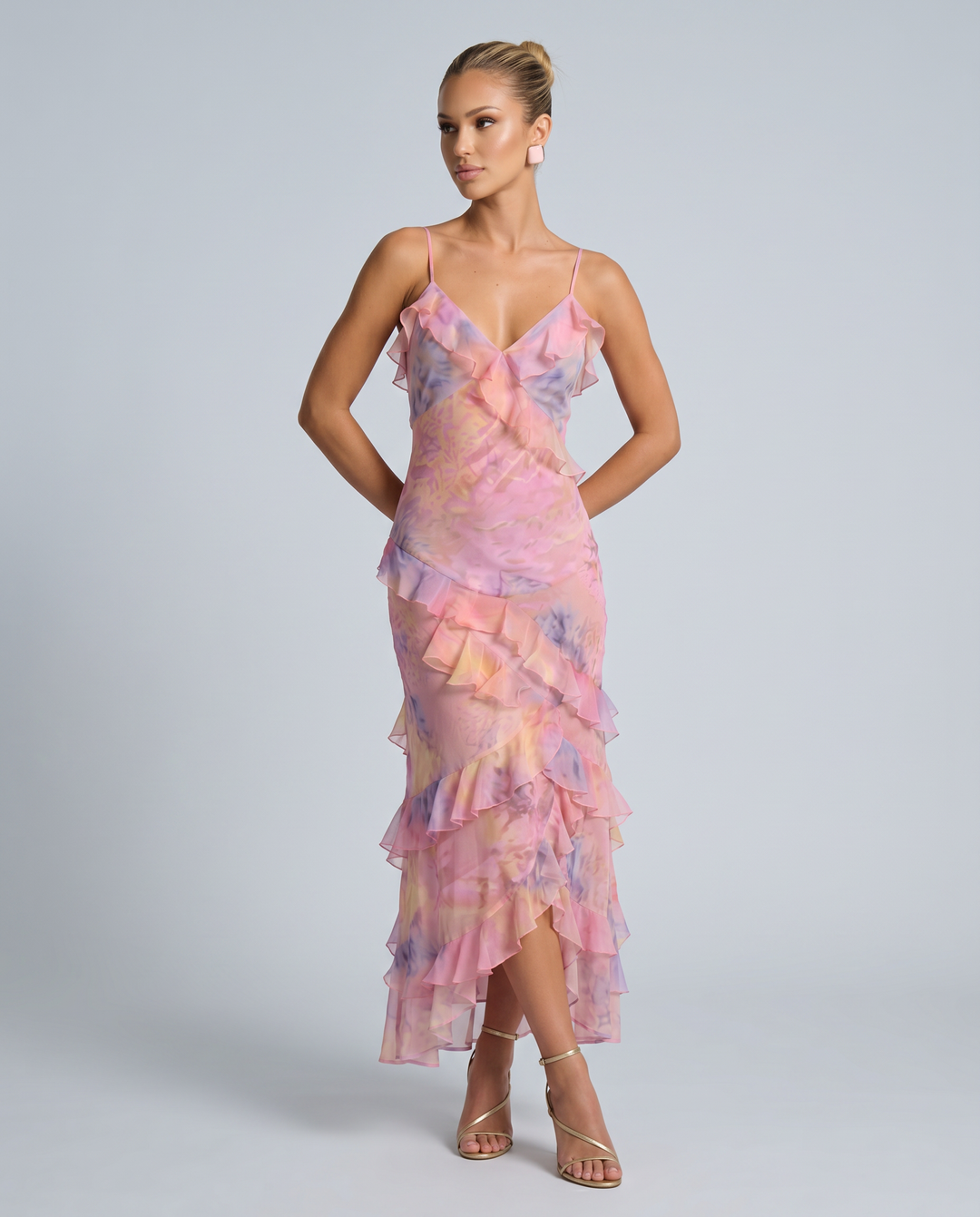 Indigo | Sheer Maxi Dress with Tiered Ruffles