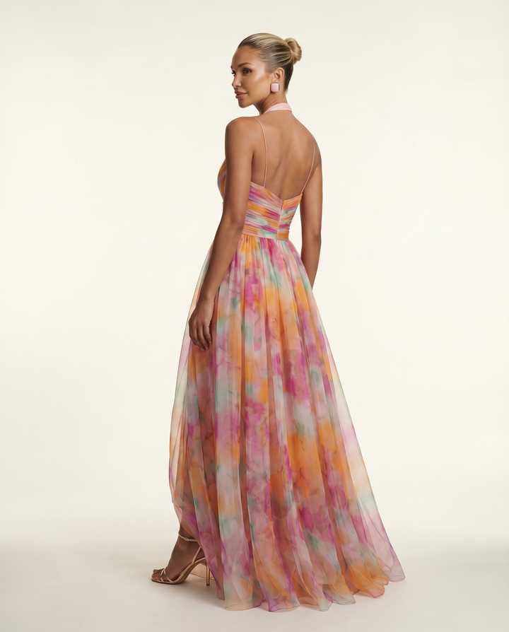 Colby | Maxi Dress with Watercolour Floral Print and Pleats