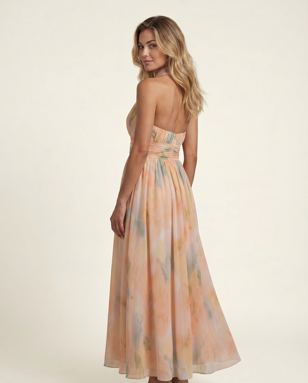 Felecia | Maxi Dress with Watercolour Print and Halter Neck