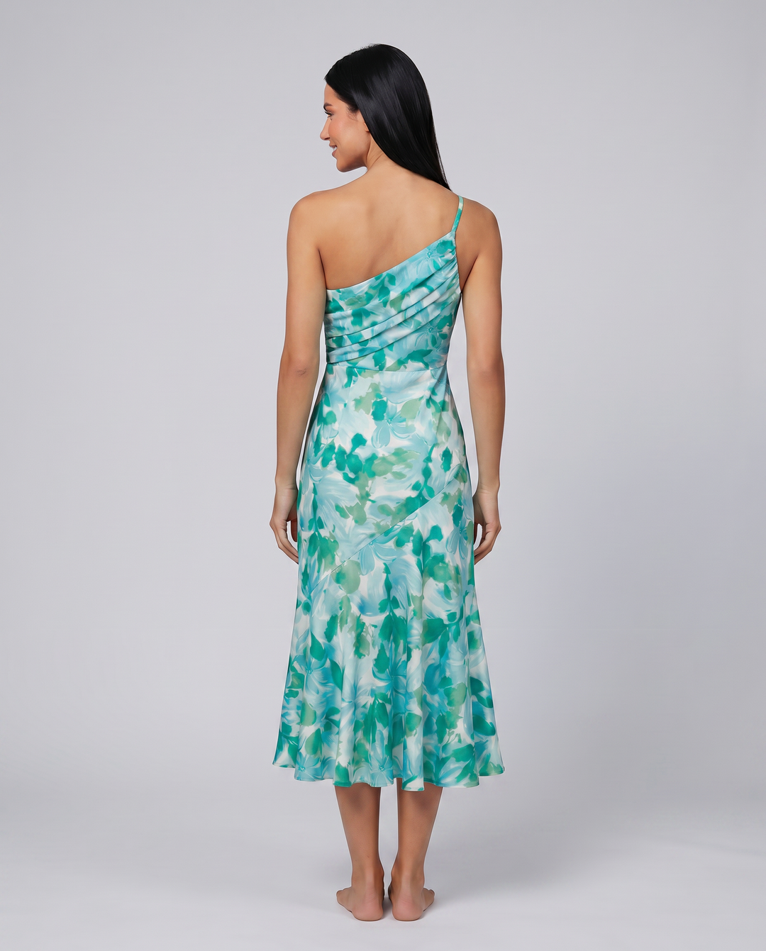 Nerissa | Midi Dress with One-Shoulder Floral Print