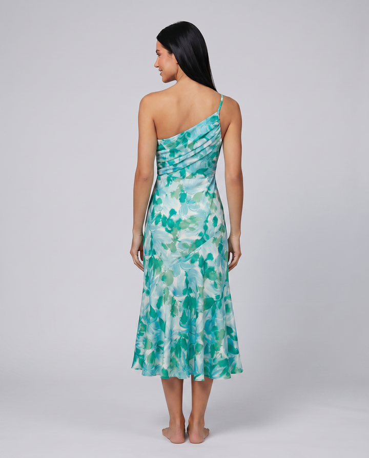 Nerissa | Midi Dress with One-Shoulder Floral Print