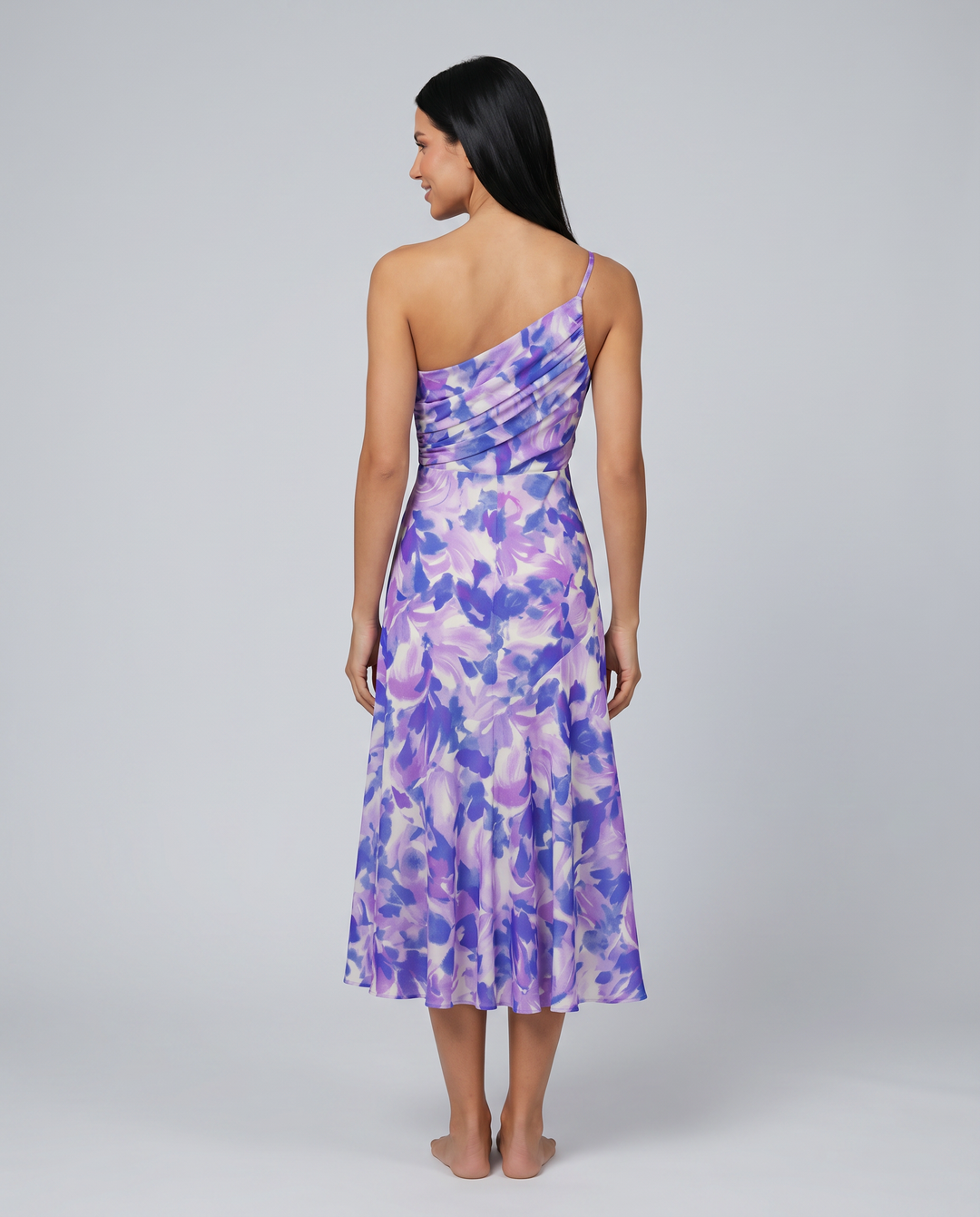 Nerissa | Midi Dress with One-Shoulder Floral Print