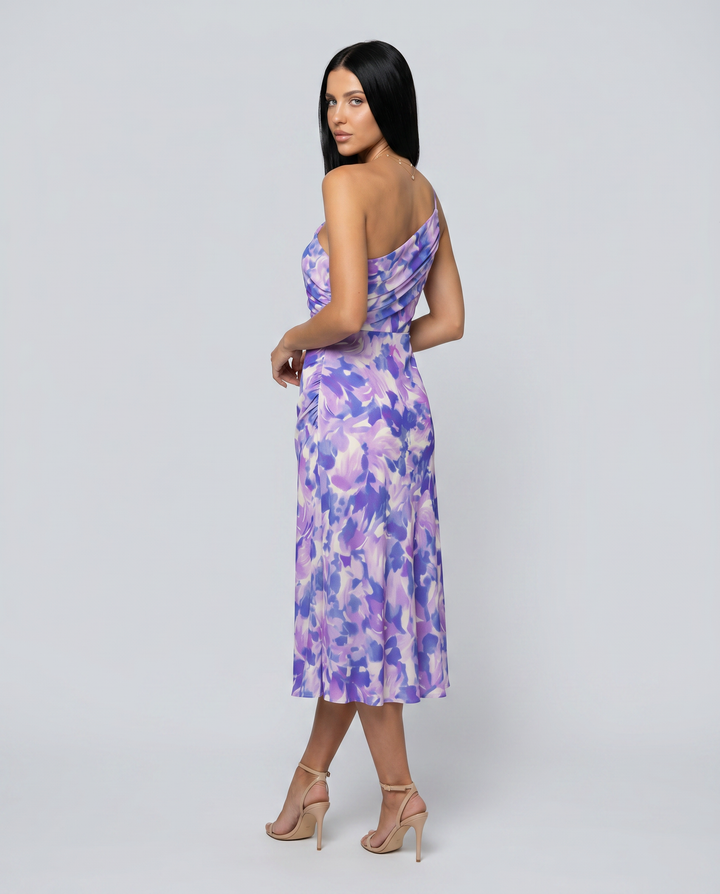 Nerissa | Midi Dress with One-Shoulder Floral Print